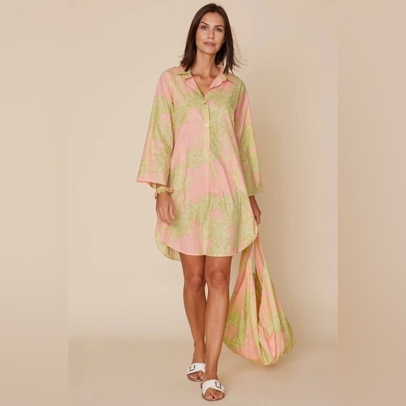 ModaPosa Gabriella Tunic Dress Peach with Lime Coral Print Size Small - Picture 1 of 8